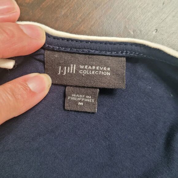 J Jill Wearever Collection Womens Medium Navy Blue Blouse Short Sleeve VGUC - Picture 3 of 4